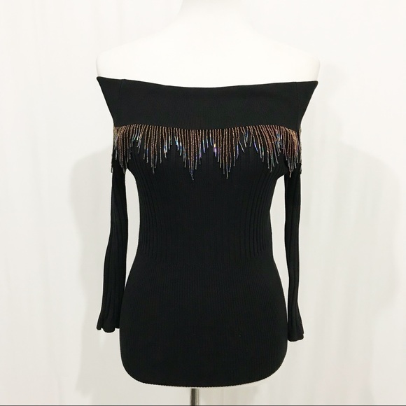 Cache Tops - Cache Beaded Silk Off The Shoulder Top